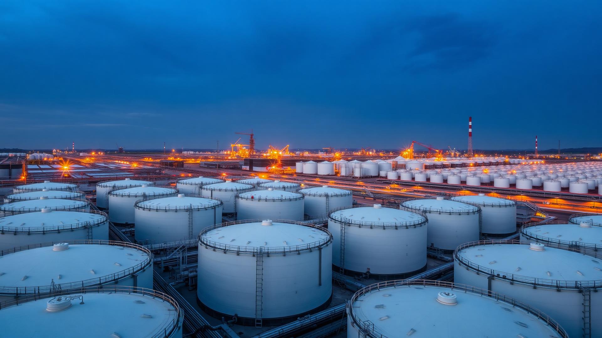 Aerial view of a petroleum tank farm