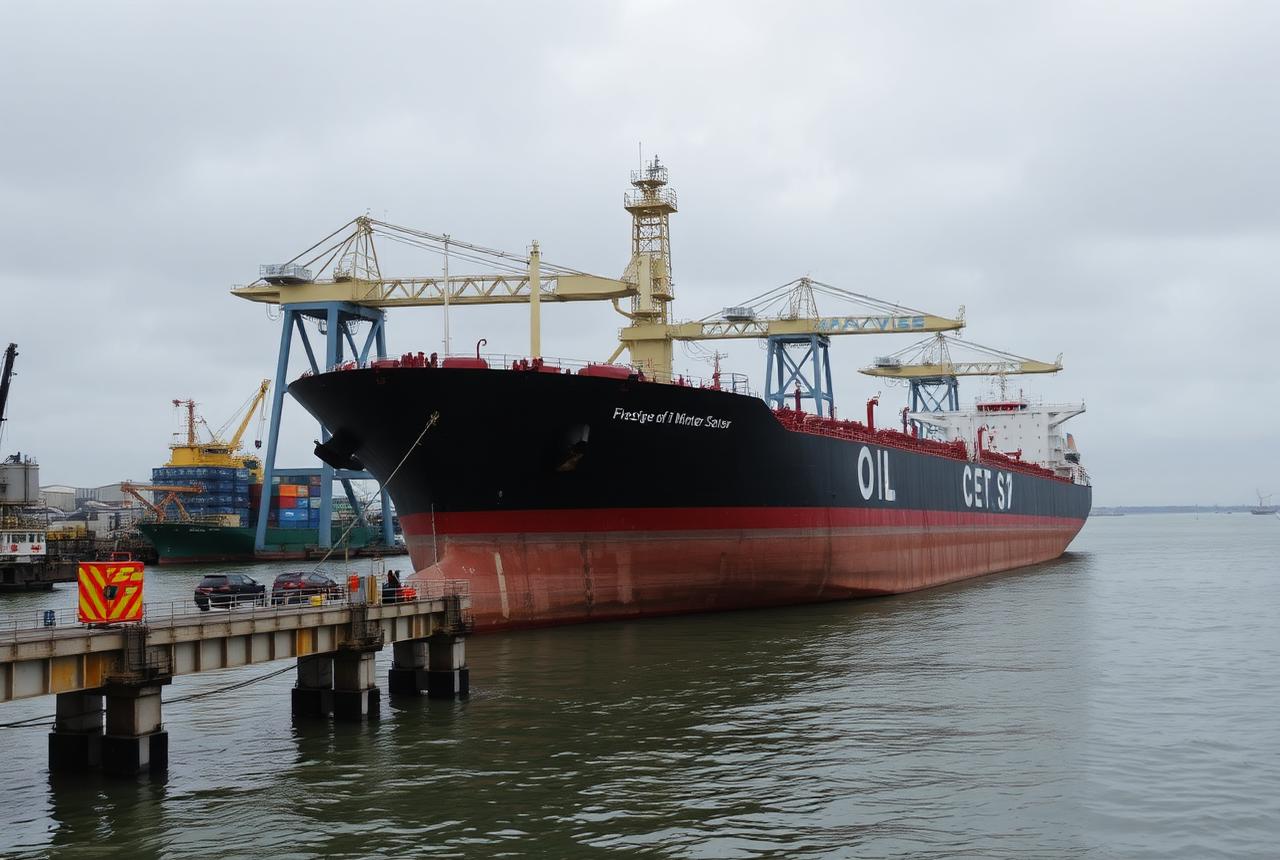 Tanker vessel berthed at a terminal jetty